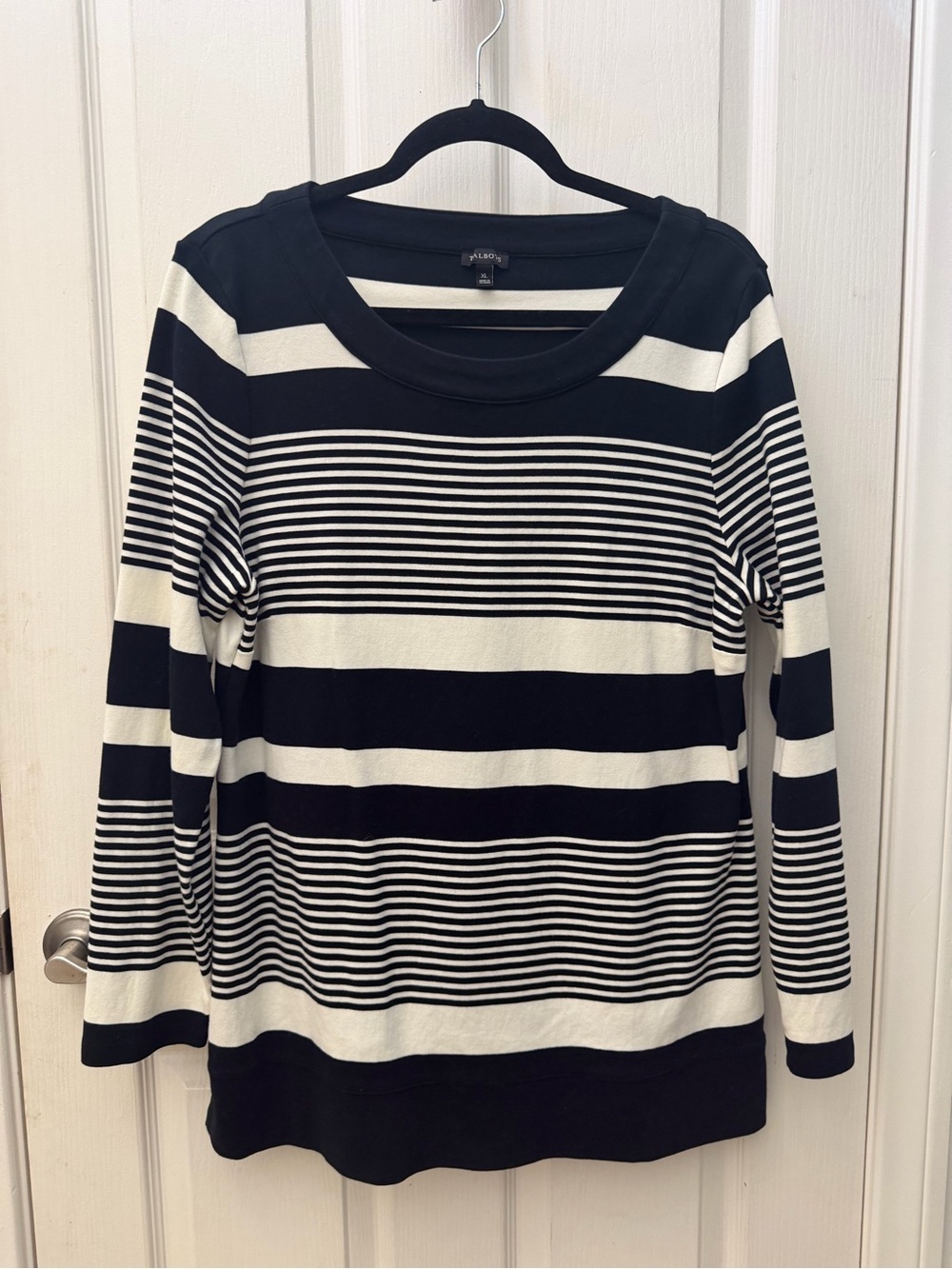 Talbots Black and White Striped Long-Sleeve Tee